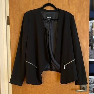 Trouvé Black Draped Collar Blazer with Pockets & Silver Zipper Details